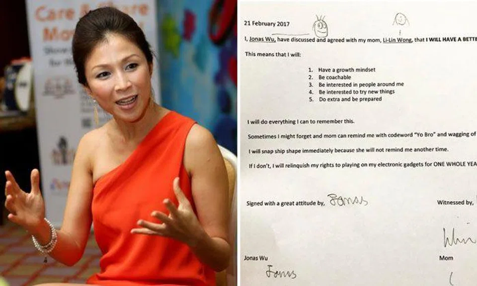 Wong Li-lin disciplines son, 11, by making him sign contract