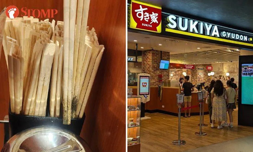 Sukiya diner loses appetite after seeing 'big chunks of mould' on chopsticks at Somerset outlet