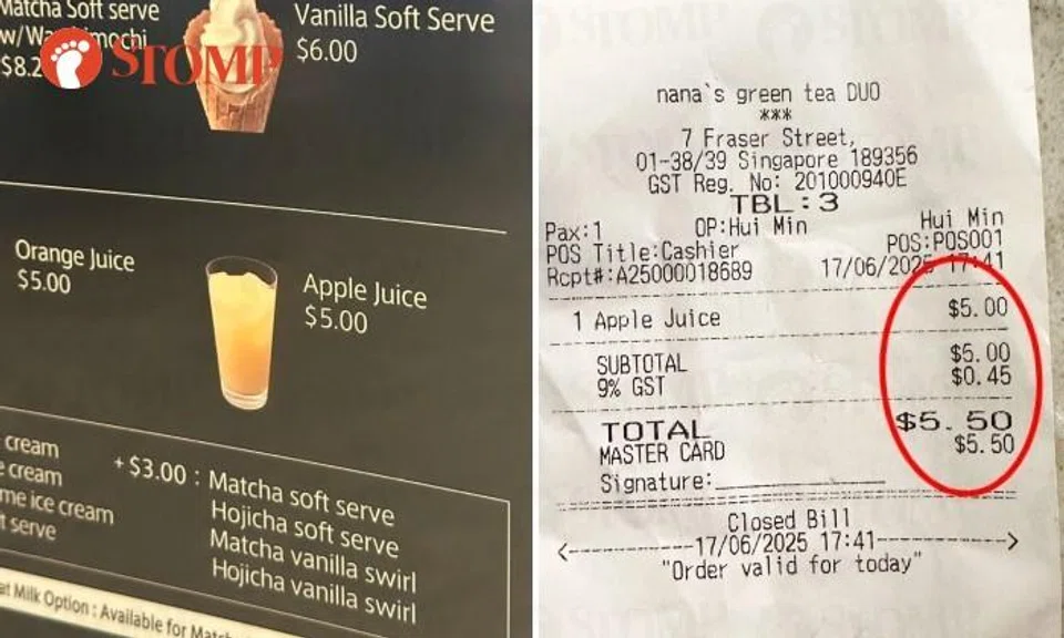 Drink costs $5 but Nana's Green Tea charges $5.50 after GST due to 'rounding'
