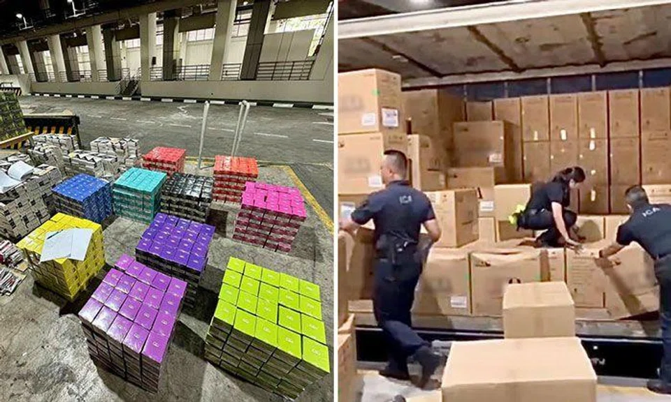 Checks detected anomalies in the cargo of a Malaysia-registered lorry that was attempting to enter Singapore via the Woodlands Checkpoint. PHOTOS: IMMIGRATION AND CHECKPOINTS AUTHORITY/FACEBOOK