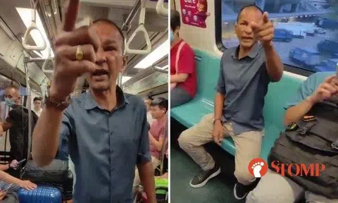 Sharing a video of the man shouting on the train, Stomper Anonymous said it happened on the East-West Line.
