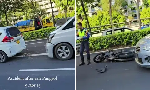 Woman taken to hospital after accident involving her motorcycle, 3 cars and van on TPE
