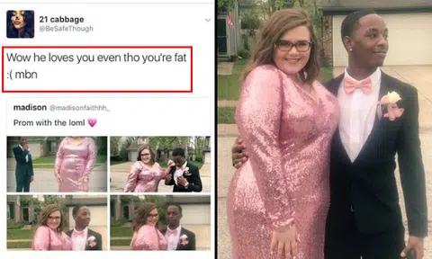 Girl in prom dress gets called out as fat online -- and see how her BF responds