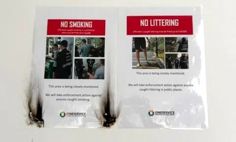 'No smoking' and 'no littering' posters burnt in Tampines block, man arrested for mischief by fire
