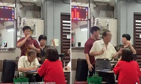 dancing elderly man, Berseh Food Centre