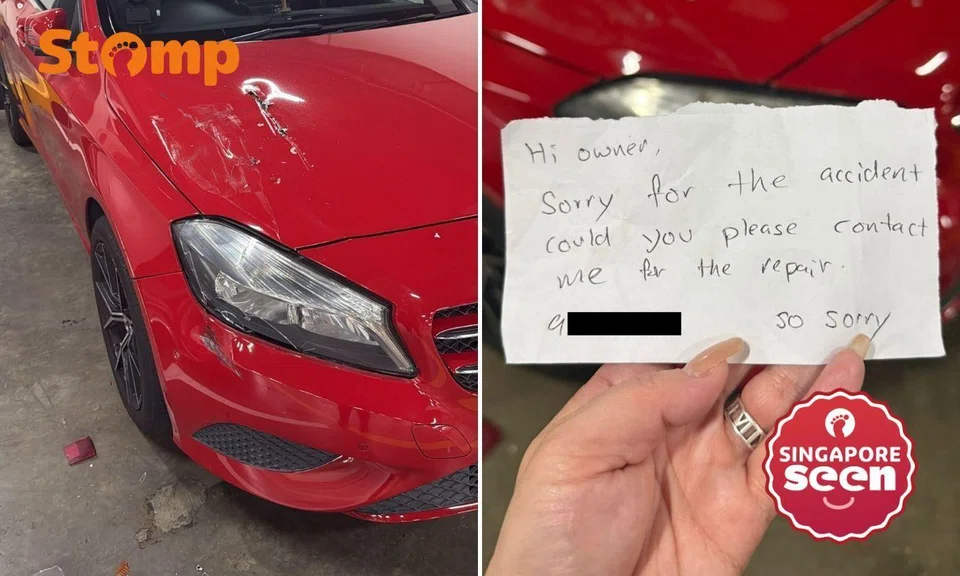 Stomper gets note after her Mercedes is damaged in Marina Square carpark