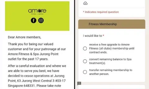 Amore informed members of the Jurong Point outlet closure on Sept 12.