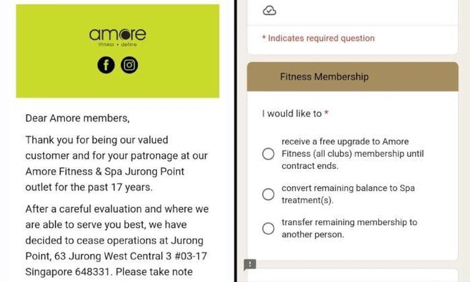 Amore informed members of the Jurong Point outlet closure on Sept 12.