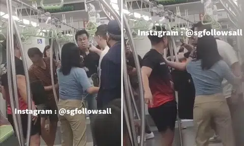 Shouting match between man and couple on train turns physical, other commuters step in