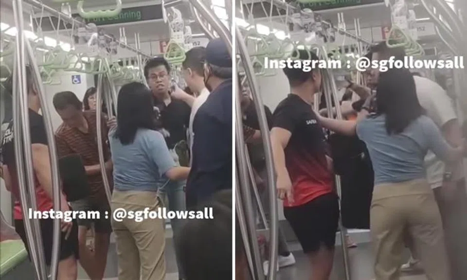 Shouting match between man and couple on train turns physical, other commuters step in