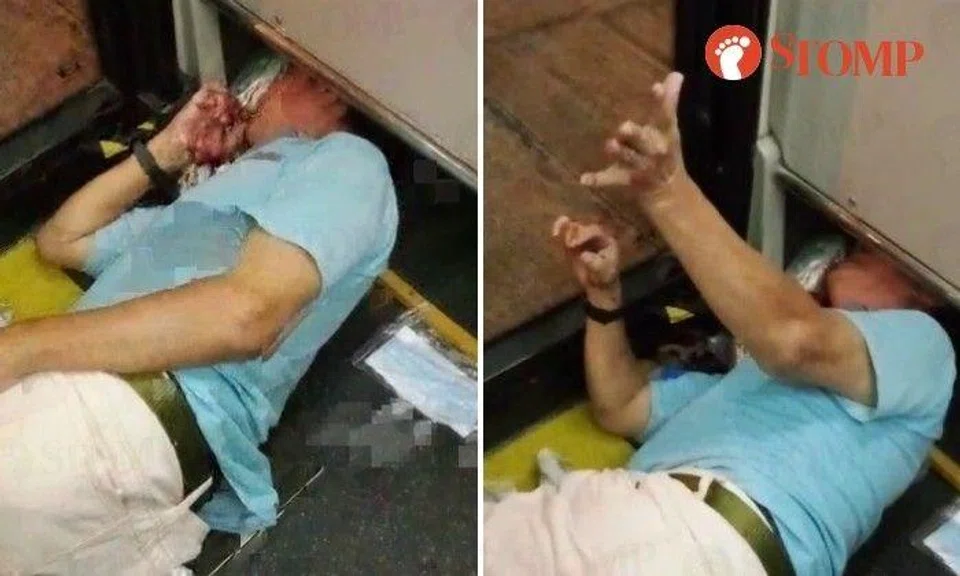 The video shared by the Stomper shows the man lying on the floor with his head under a bus panel by the door. Blood can be seen near his head and on his right hand.