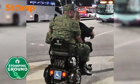 Stomper wonders why man in army uniform riding pillion on 'oversized' PMA in Yishun