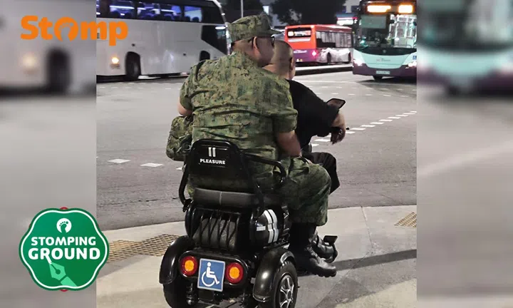 Stomper wonders why man in army uniform riding pillion on 'oversized' PMA in Yishun