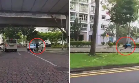 e-scooter rider tumbling off vehicle in Punggol