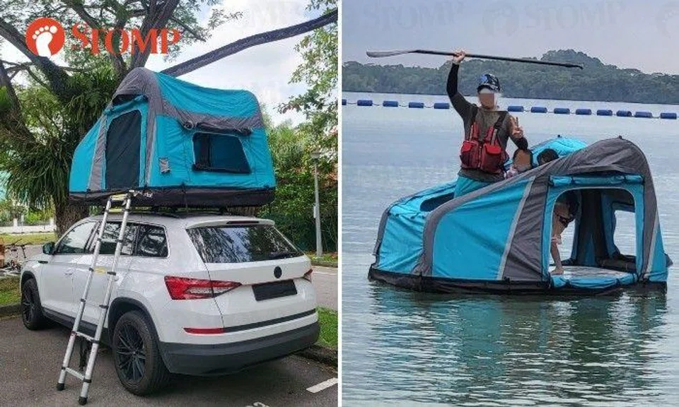 The car rooftop tent can also turn into a boat.