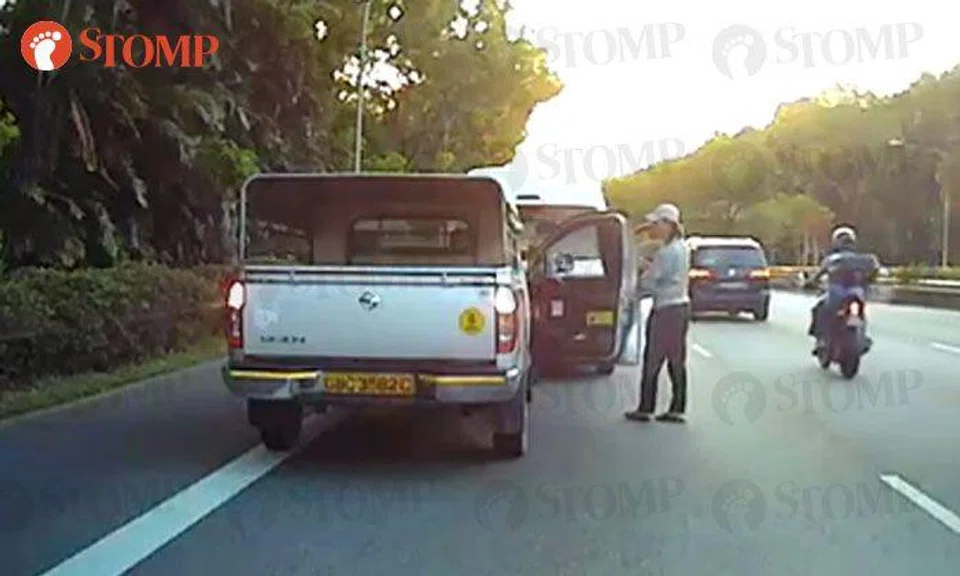 Mini-bus operator blocks lorry after stopping on TPE -- then alights and confronts its driver