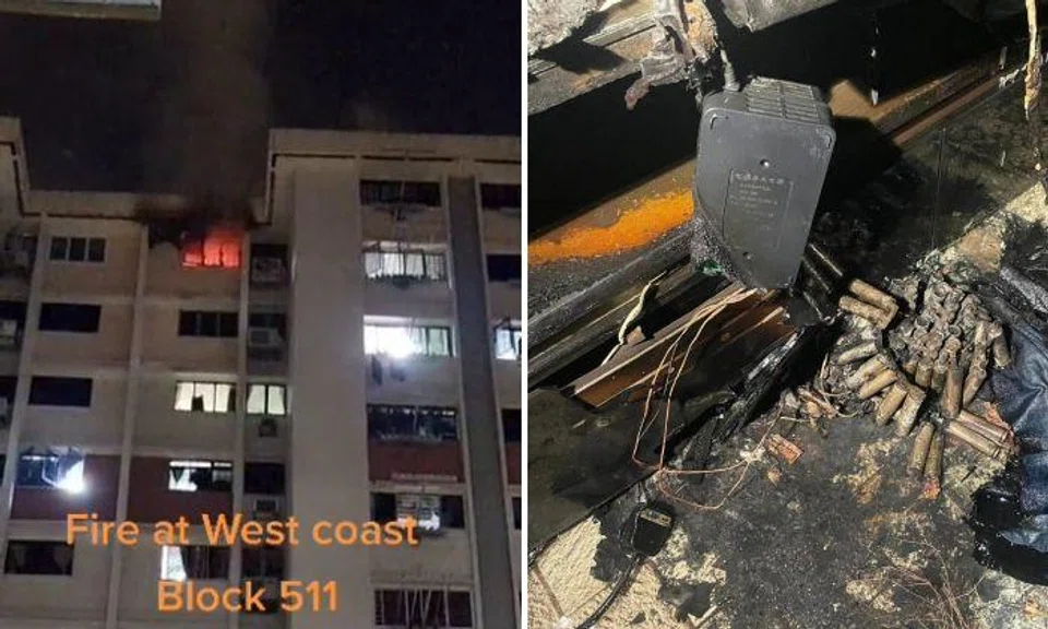 A video of flames and smoke from a window in a residential unit on the top floor of the block was posted online.
