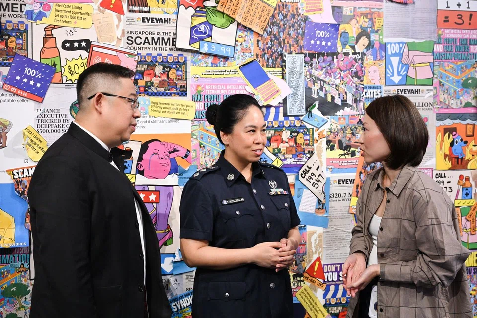 (From left) The National Crime Prevention Council's Mr Nicholas Khoo, police Superintendent Rosie Ann McIntyre and Meta's Singapore and Asean head of policy Clara Koh at the Inside a Scammer's Mind event on June 12.