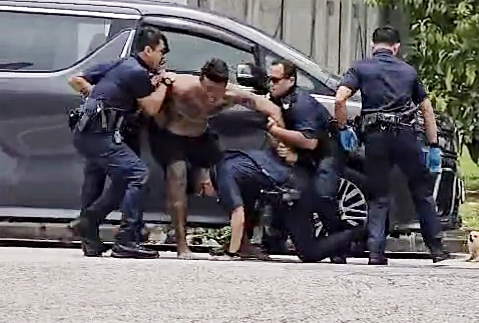 A man allegedly pushed and attempted to bite police officers while struggling during an arrest on Sept 20.