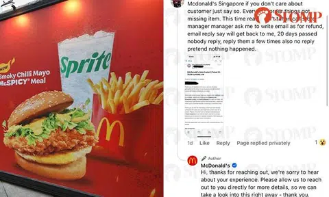 Man says his McDonald's orders missing items 'almost every time', gets no reply until he turns to FB and Stomp
