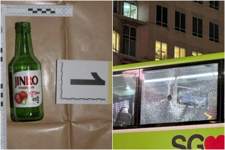 The man had allegedly thrown a glass bottle onto the window of a bus from a pedestrian walkway.