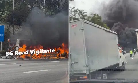 Explosion heard from blazing SBS bus on PIE, vehicle reduced to charred skeleton