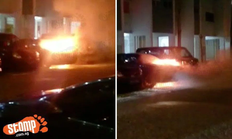 Car catches fire in carpark at Blk 897A Tampines St 81