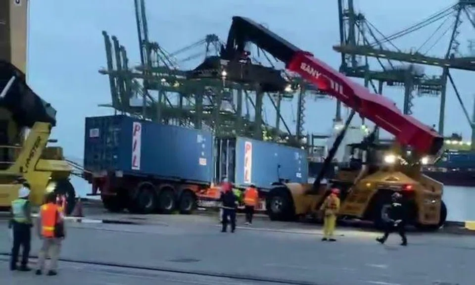 The prime mover, which had been attached to the trailer, had fallen into the sea and was fully submerged, it said.