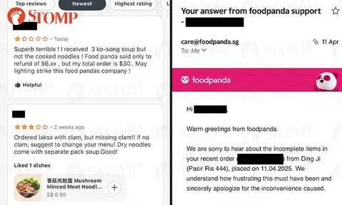 Woman left defeated after Foodpanda sends incomplete order, gives $6.83 refund for $30.69 meal