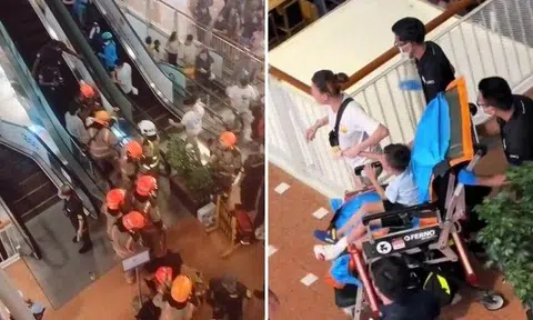 Videos and photos online show rescuers from the Singapore Civil Defence Force (SCDF) gathered on the escalator