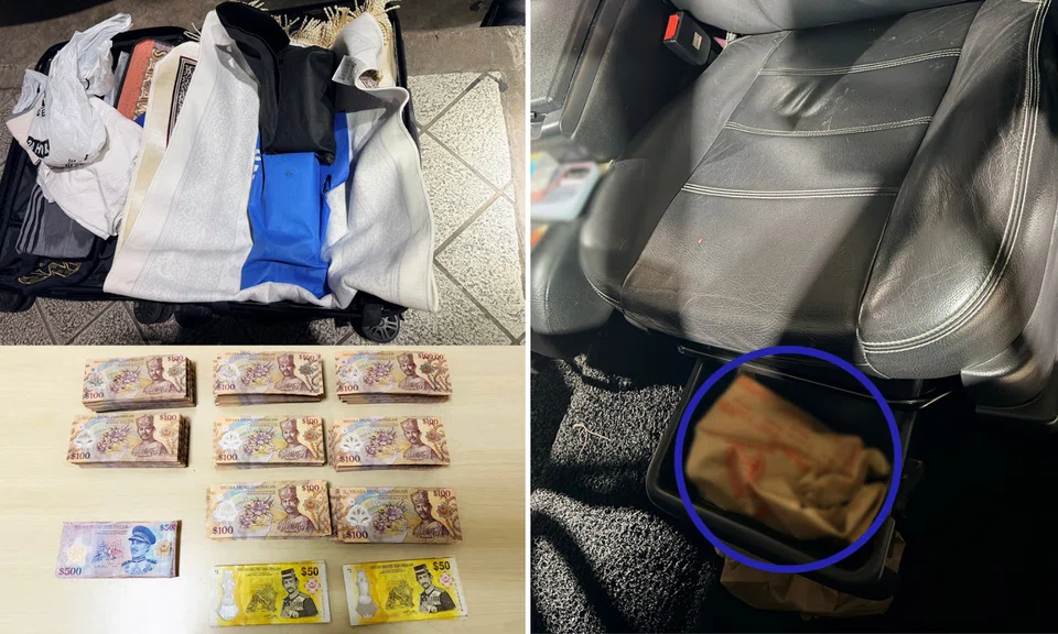 ICA officers discovered currencies concealed under the passenger seat, inside luggage and within a backpack.