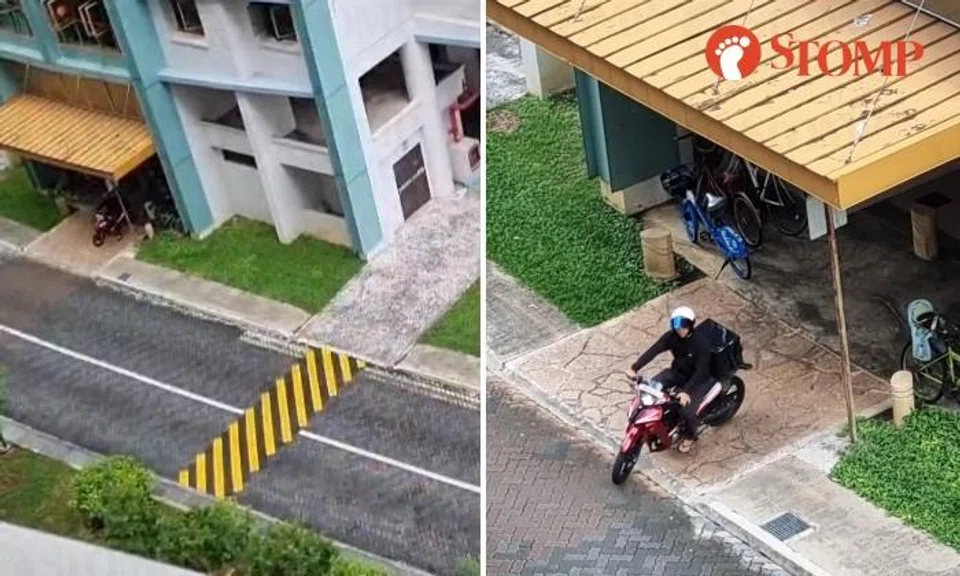 Motorcyclists in Sengkang avoid parking fees by riding through HDB block to bypass gantry