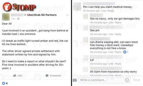 Grab driver posts about accident on FB group, and is told to claim medical insurance despite not being injured