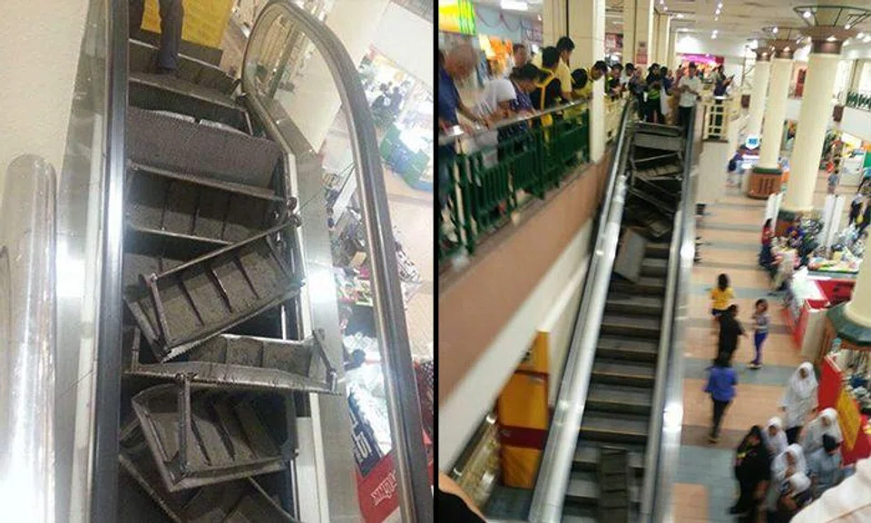 Lucky escape for shoppers as escalator crumbles in Malaysia shopping mall