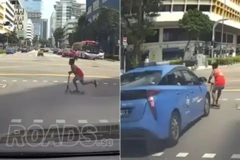 Boy on kick scooter hit by taxi while crossing road in Bugis