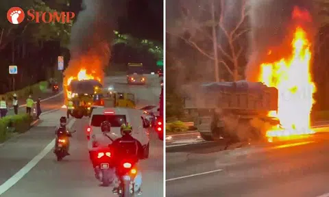 Stomper hears explosion as truck bursts into flames on PIE