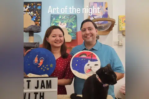 Participant of Match Me Abroad Harold Davis (right), who went on a date with "Cheezy" in Singapore. 