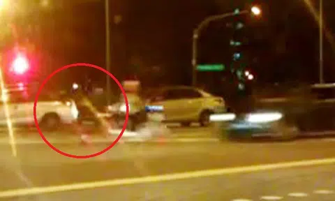 Alert pillion rider jumps off motorbike split-second before rider and car crash along Tampines Ave 7