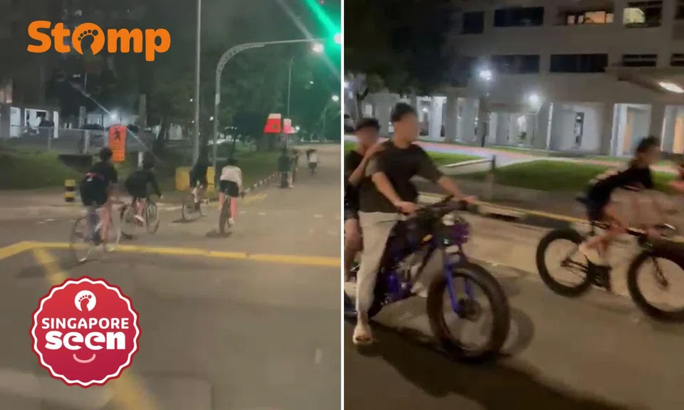 Youths riding e-bikes and bicycles without helmets in Jurong West