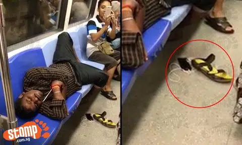  Man had too 'xiong' day at work, mistakes MRT seats for bed