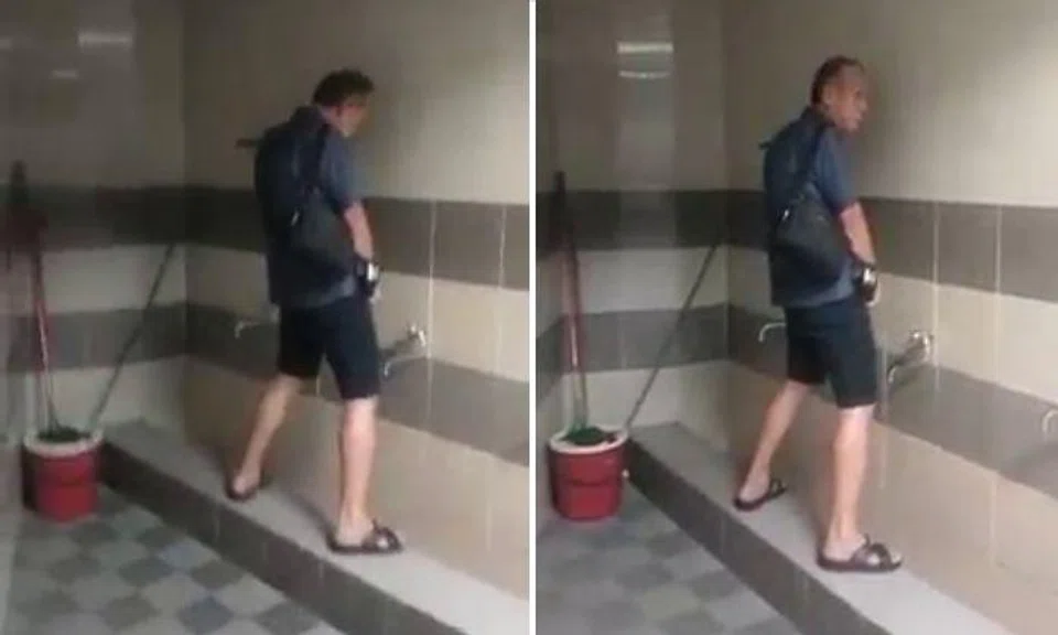 The man was filmed urinating at the ablution area, a dedicated space where Muslims perform their ritual cleansing before prayers.