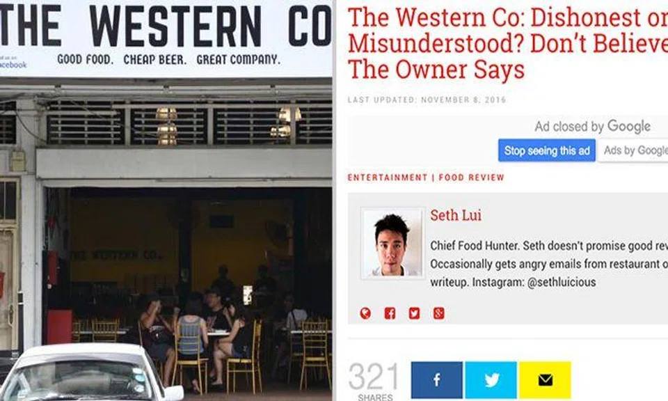 The Western Co. takes down Facebook page, while local food blogger claims they haven't paid him for advertorial
