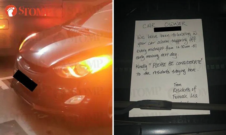 Fernvale residents leave note for driver whose car alarm goes off in middle of the night daily