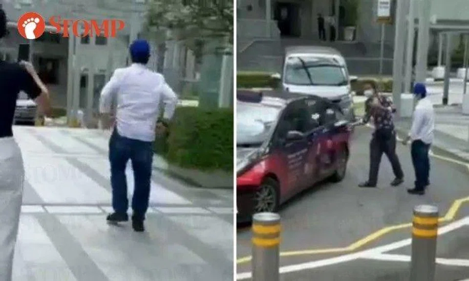 Stomper Kyle shared a video of Tay wearing a white long-sleeve shirt and a blue cap and walking away as Hokkien obscenities were yelled at him.