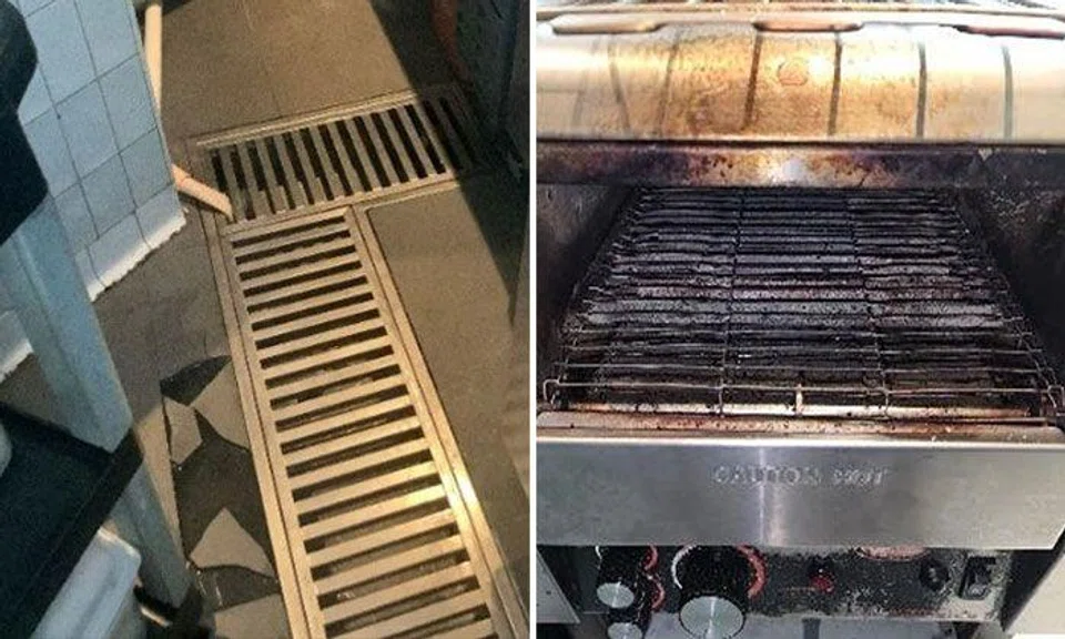 The SFA and the Ministry of Health found multiple lapses at Burger & Lobster, such as using a dirty oven toaster. PHOTO: SINGAPORE FOOD AGENCY