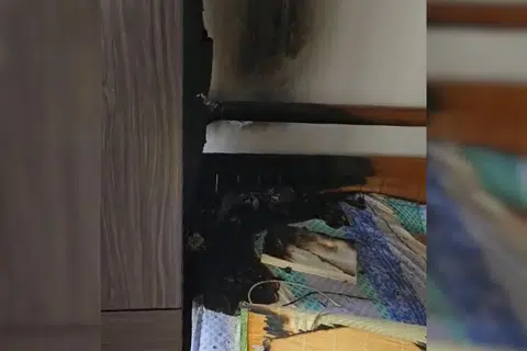 The male tenant's power bank was left to charge on his bed as he was out.