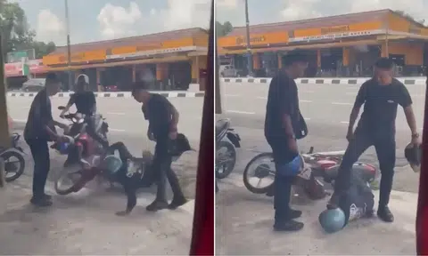 Police officer steps on motorcyclist head after he tries fleeing arrest.