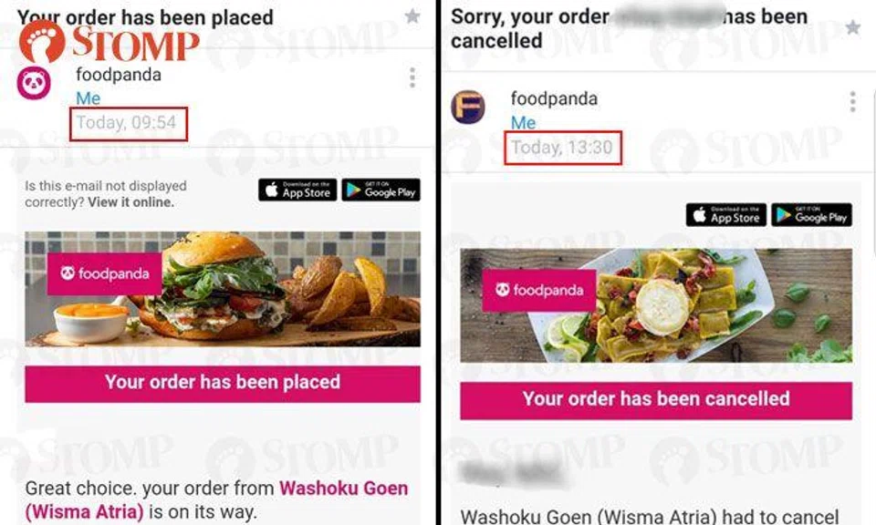 Foodpanda cancels order at the last minute, even though it has 3.5 hours to do it