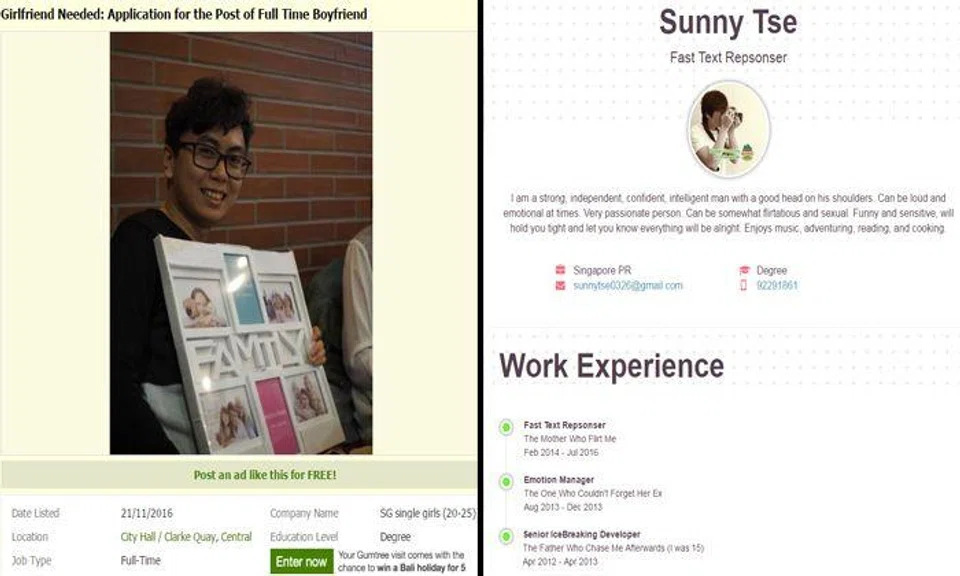 Guy posts hilarious ad on Gumtree -- to find GF in S'pore 