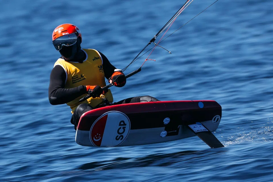 Singapore's Maximilian Maeder finishes second behind Italy's Riccardo Pianosi at the Semaine Olympique Francaise Hyeres event.